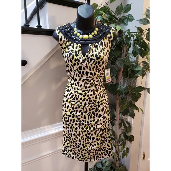 Thalia Sodi Womens Multi Stretch Leopard Print Keyhole Neck Knee Length Dress M - Picture 14 of 14